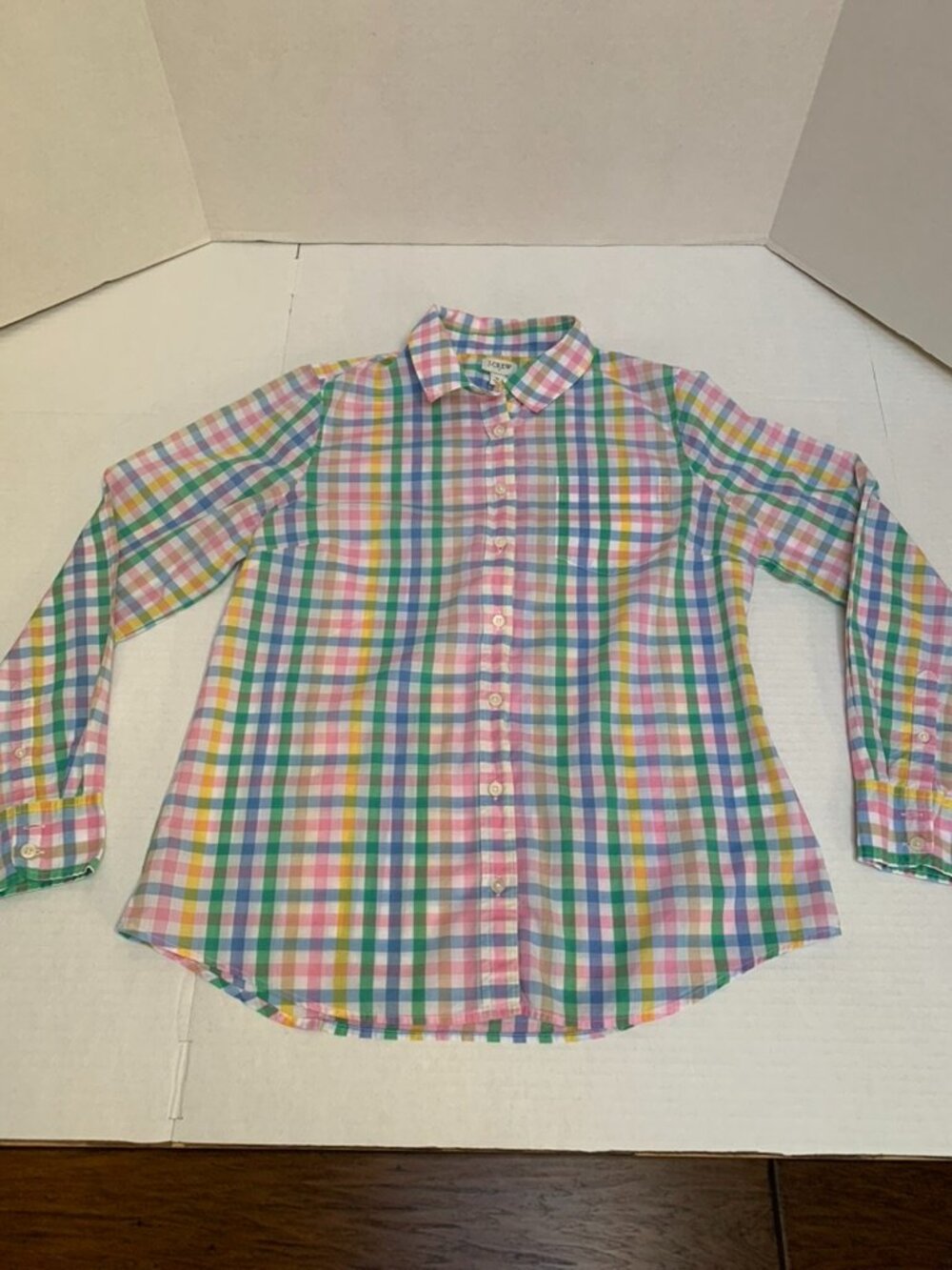 J Crew Womans Size Medium Mult-colored Pastel Check Button Down Shirt Blouse